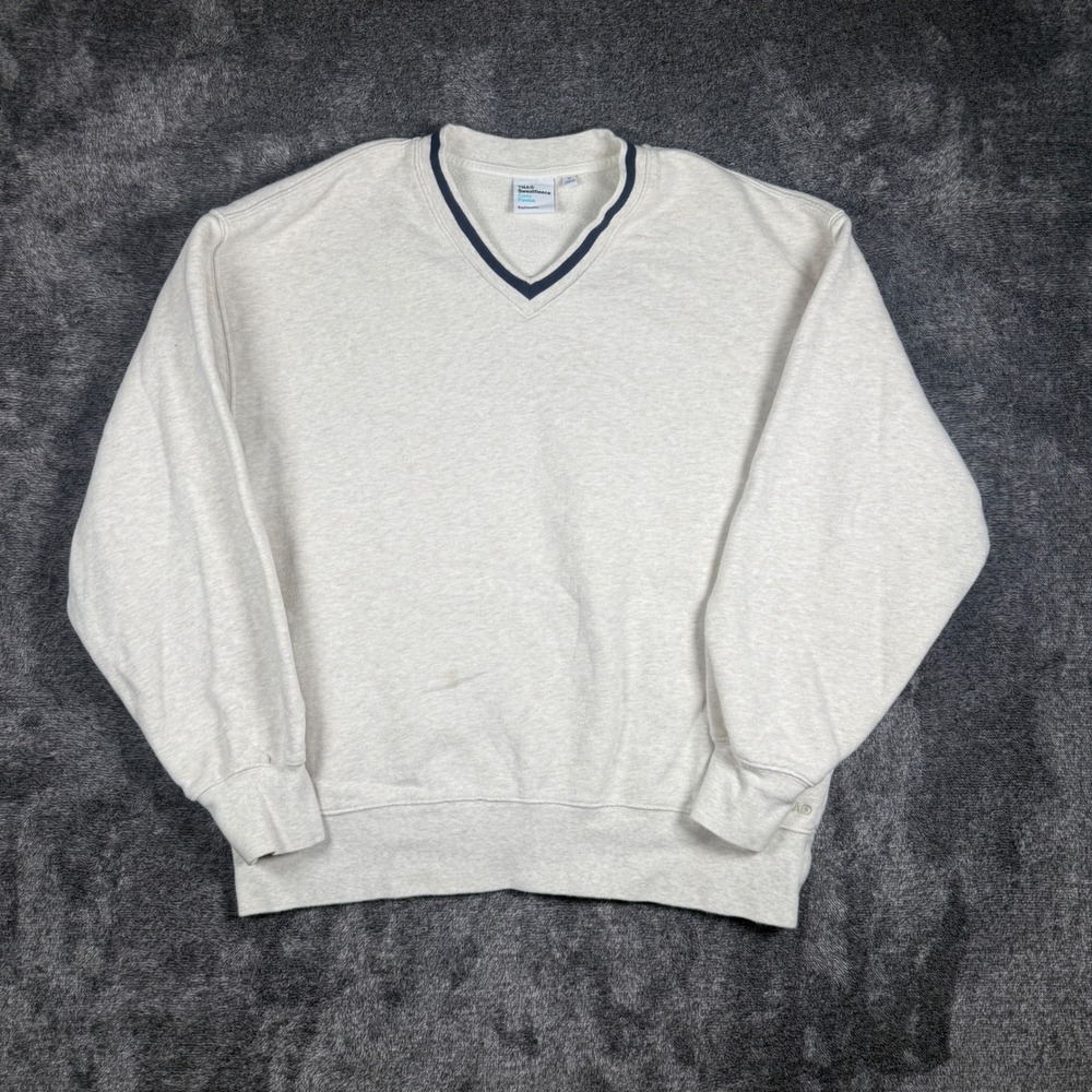 TNA Aritzia Cozy Fleece Boyfriend V-Neck Sweatshirt Cream Medium